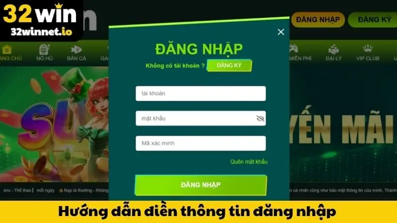 Hướng dẫn điền thông tin đăng nhập 